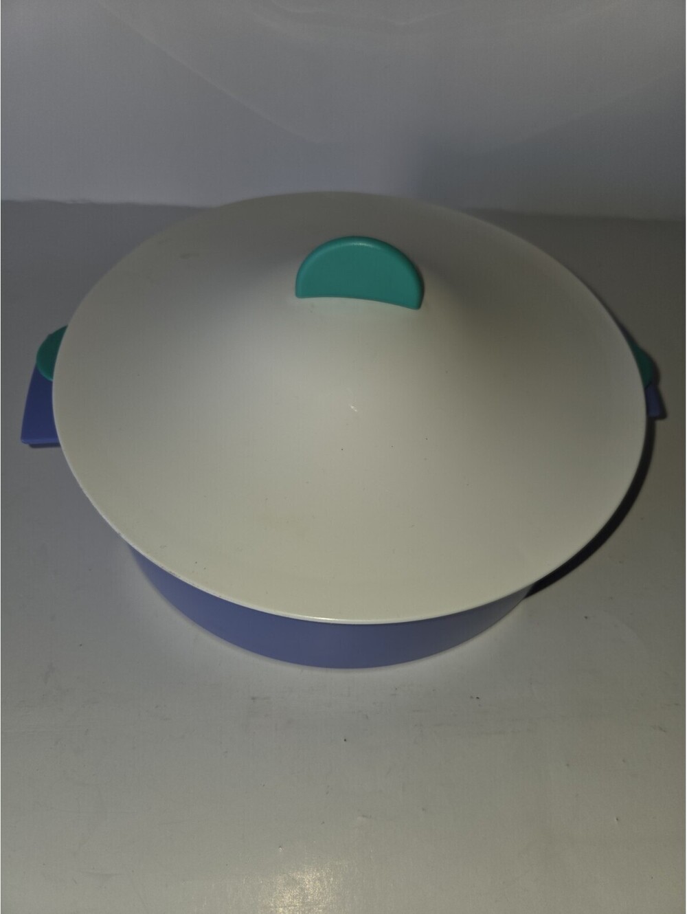 Vintage Tupperware 3-piece microwave steamer in blue, white, and green SG3